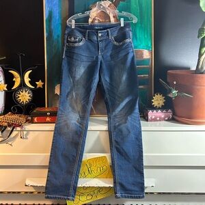 Maurices Deep Blue Skinny Straight Leg Jeans Mid Rise Size 34”